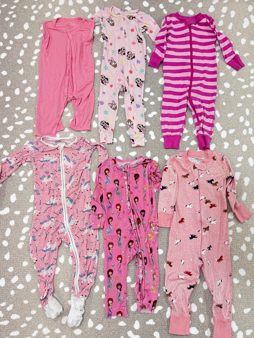 Lot of 6 bamboo footies zippy unicorn kyte baby horses western ruffle toddler